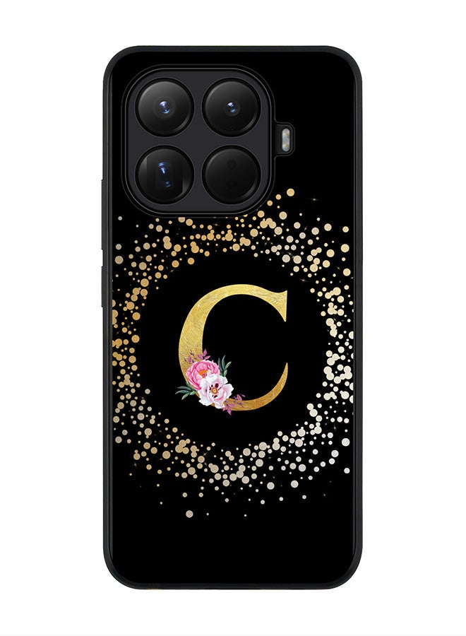 For Xiaomi 15T Pro Case,Slim fit Camera Protection, Shockproof Thin Phone cover  - Custom Monogram Floral - C ( Black )